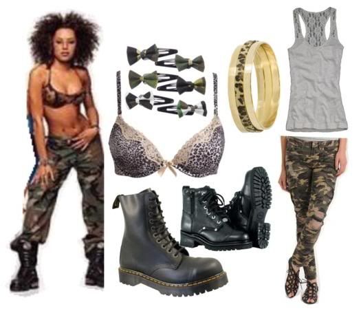 scary spice, spice girls, scary spice fashion, spice girls fashion, combat boots, camo