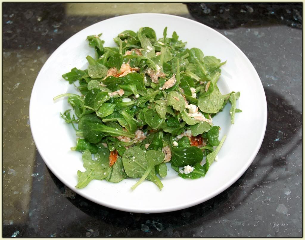 Arugula and Mâche Salad with Feta and Salmon