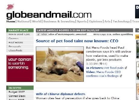 Globeandmail.com - Source of pet food taint now known: CEO