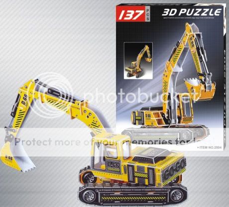 3D Foam Paper Card Puzzle Backhoe Construction Truck  