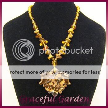 NL0097 Golden Glitter Leaf Tigers Eye Stone Necklace  